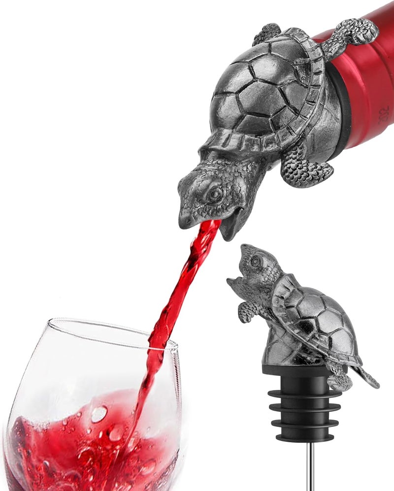 sodknow Sea Turtle Wine Pourer Bottle Stopper, Metal Animal Wine Aerator Spout with Leak-Proof Rubber, Universal Fit for Wine & Liquor Bottles, Drip-Free Turtle Wine Topper Bar Accessory Gifts for Wine Lovers - Image 1